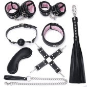 НАБОР (маска, ошейник, кляп, фиксатор, наручники, оковы, плеть) цвет чёрный арт. NTU-80452 